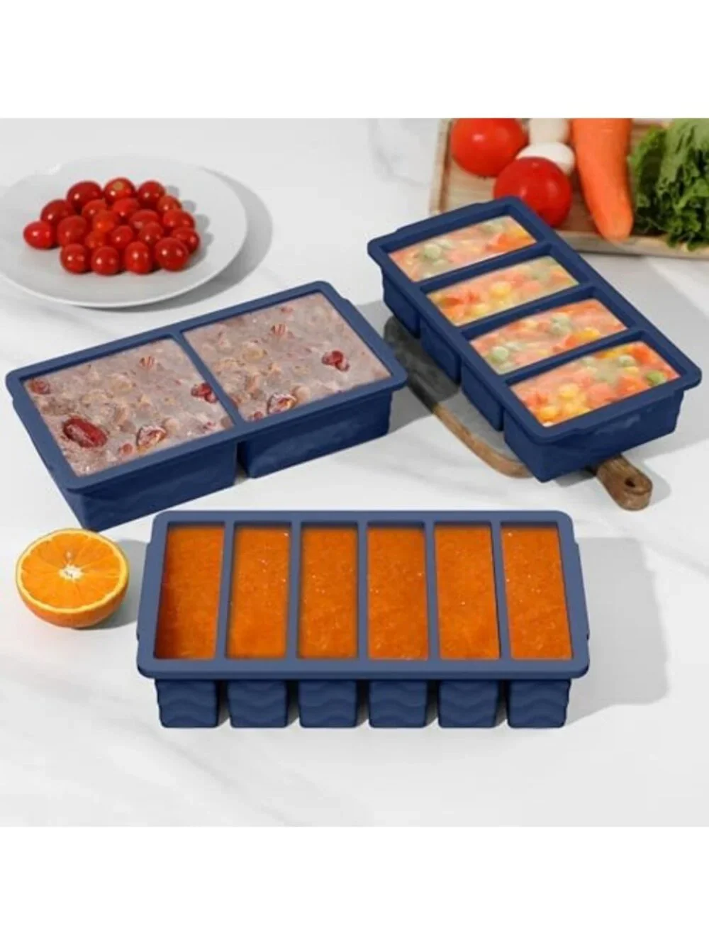 3-Pack Silicone Freezer Trays with Lids - Versatile Soup & Food Storage Molds